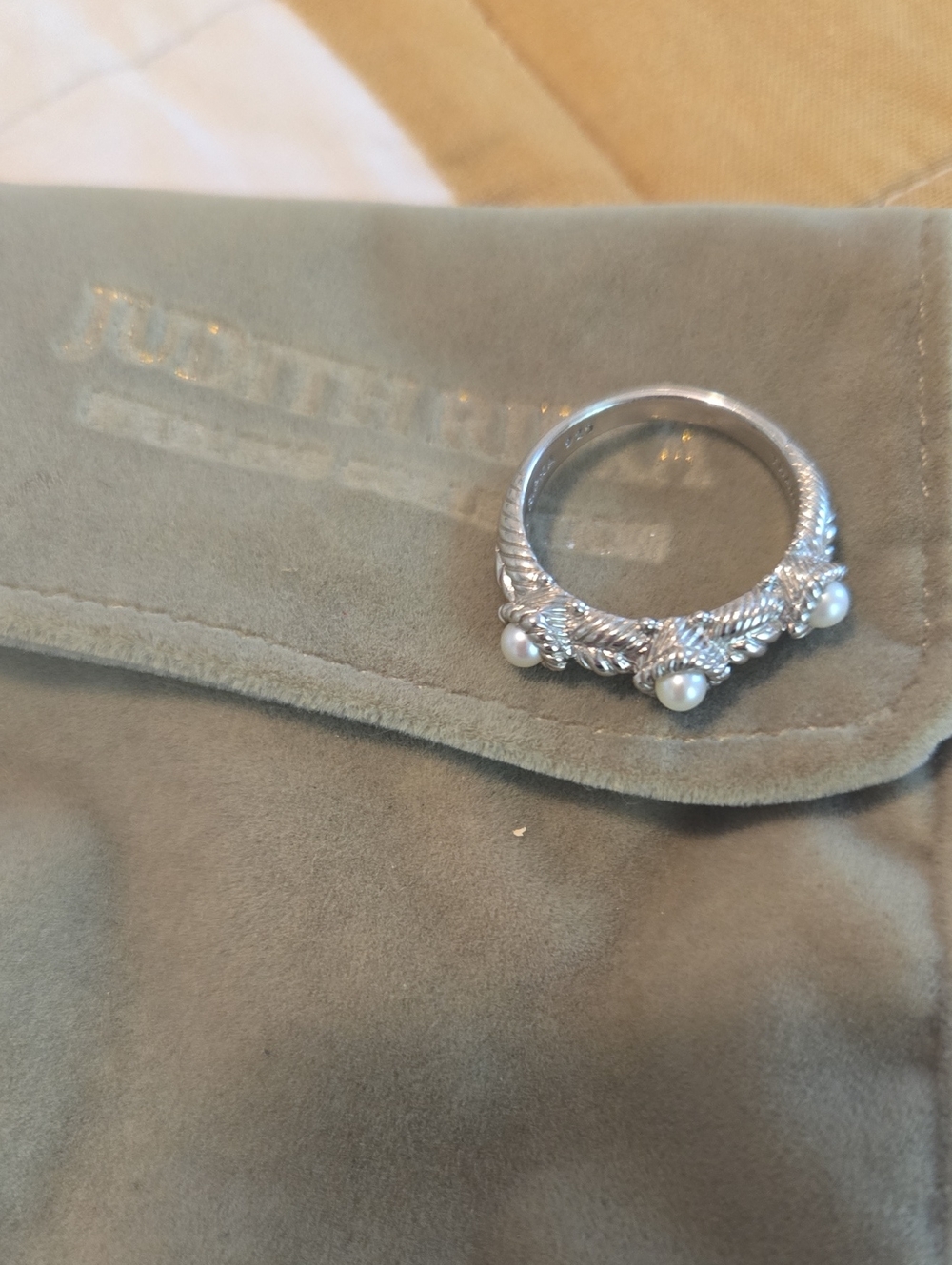 Judith Ripka Silver Leaf Ring with Pearl Accents